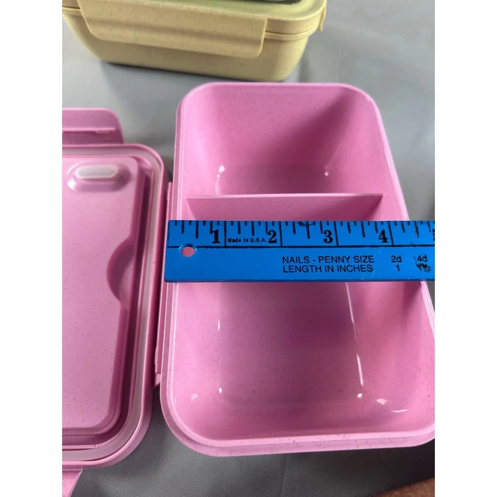 3pc Box Set Pastel Pink Blue Yellow Divided Lunch Containers‎ missing utensils